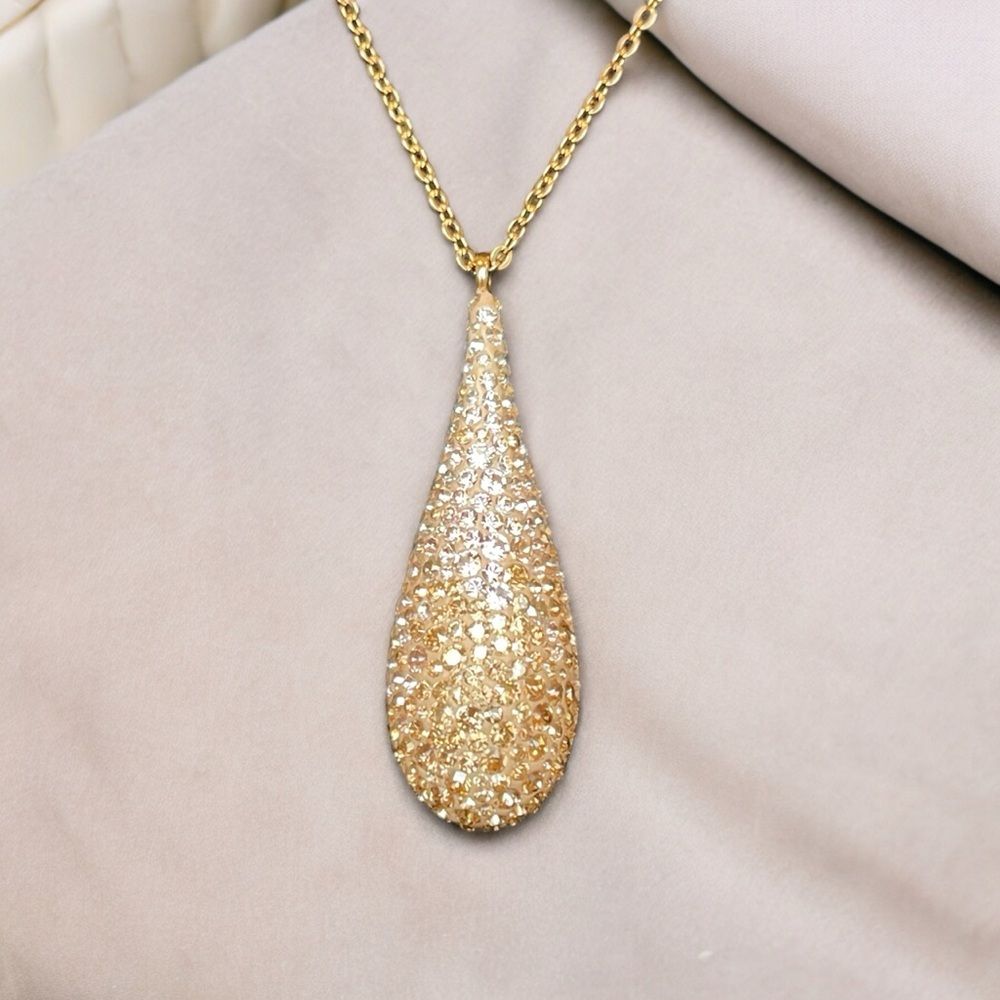 Swarovski Clear & Yellow Jonquil Ombré Teardrop Pendant Necklace Gold Plated